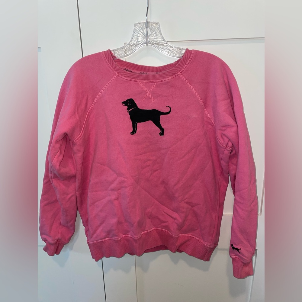 The black dog, bright pink sweatshirt, size XS